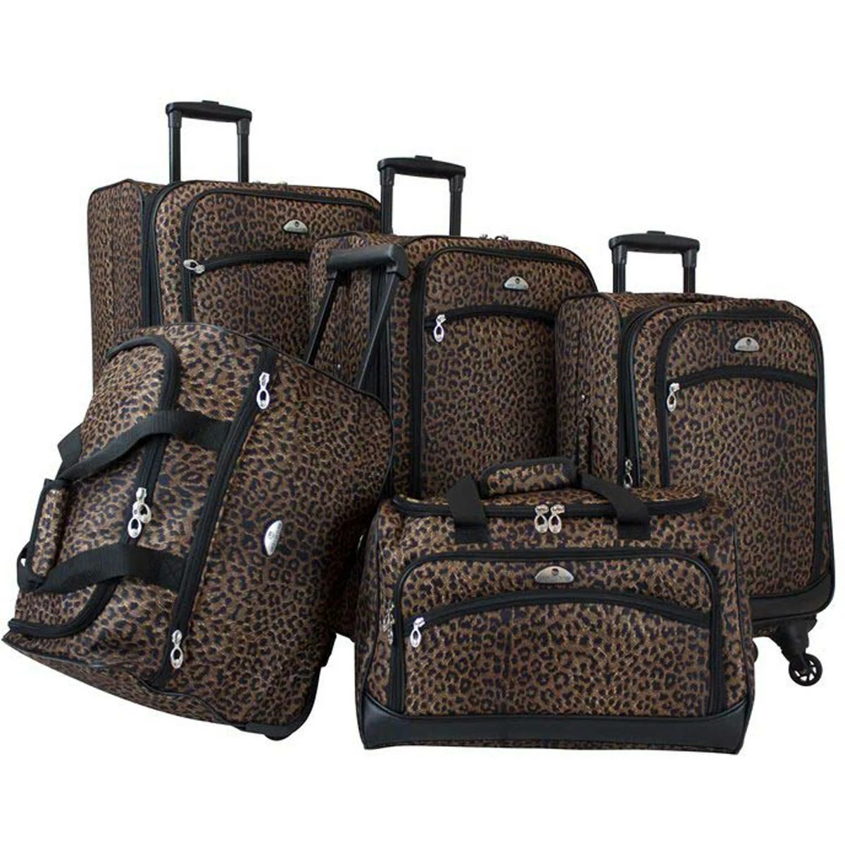 American Flyer Animal Print 5-Piece Spinner Luggage Set 1 American Flyer Animal Print 5-Piece Spinner Luggage Set